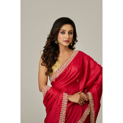 Aparnaa Red Pure Tussar Saree with Unstitched Blouse