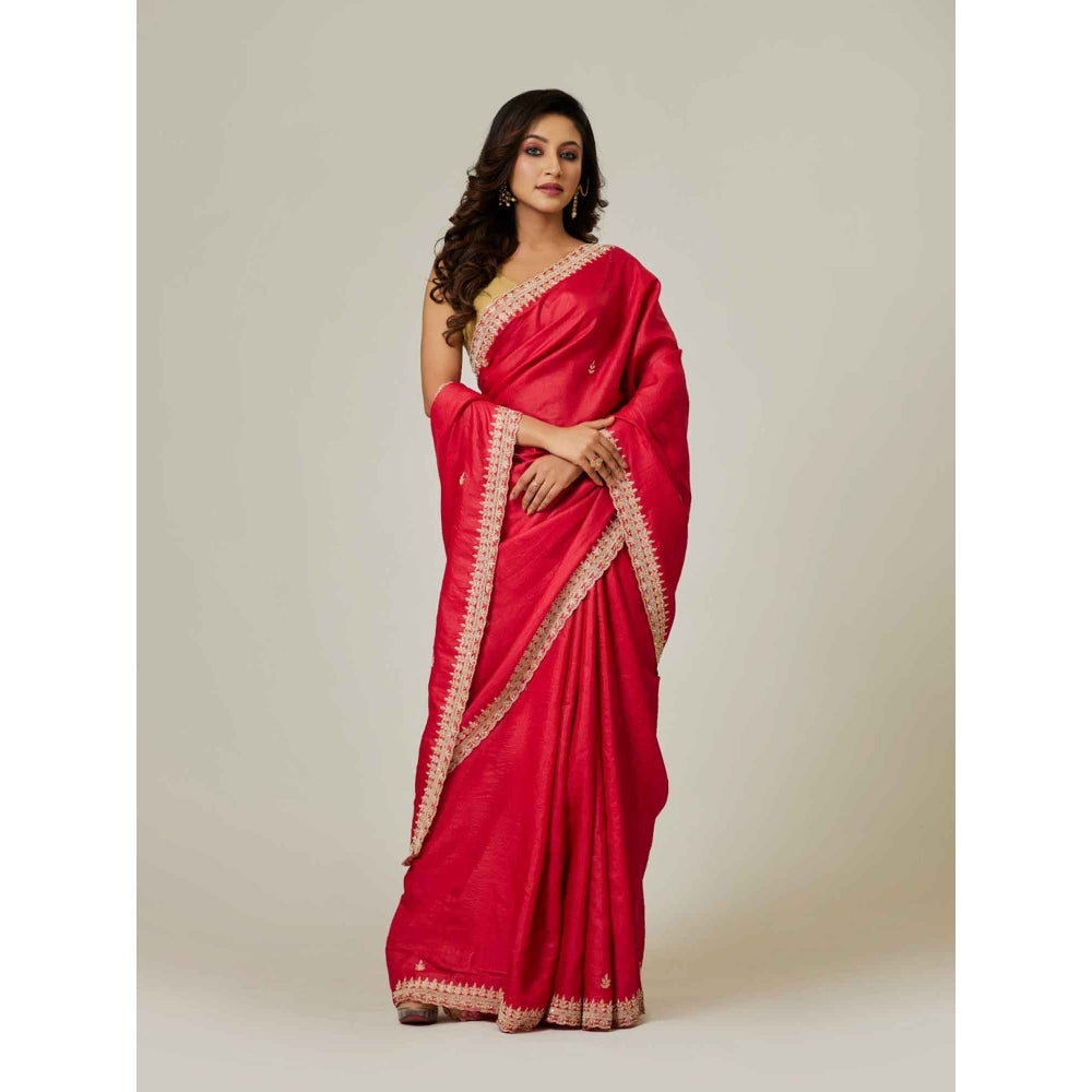 Aparnaa Red Pure Tussar Saree with Unstitched Blouse