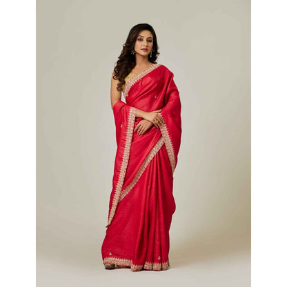 Aparnaa Red Pure Tussar Saree with Unstitched Blouse