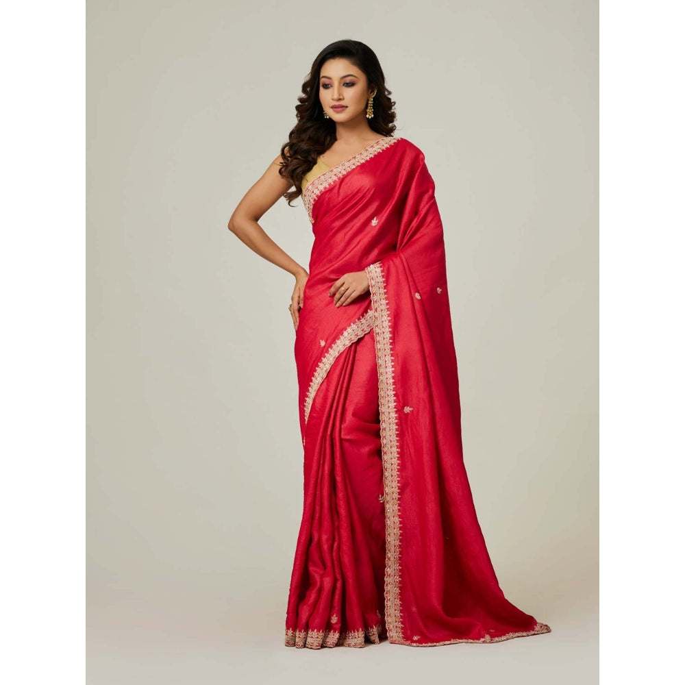 Aparnaa Red Pure Tussar Saree with Unstitched Blouse