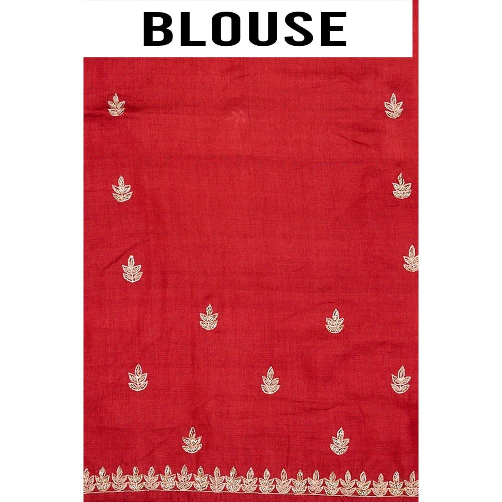 Aparnaa Red Pure Tussar Saree with Unstitched Blouse