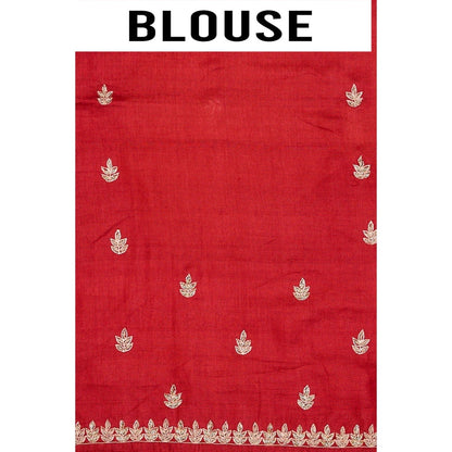 Aparnaa Red Pure Tussar Saree with Unstitched Blouse