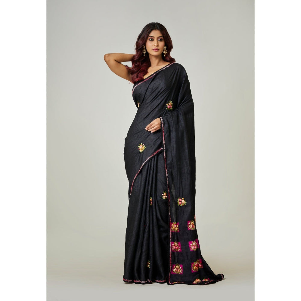 Aparnaa Black Pure Tussar Saree with Unstitched Blouse