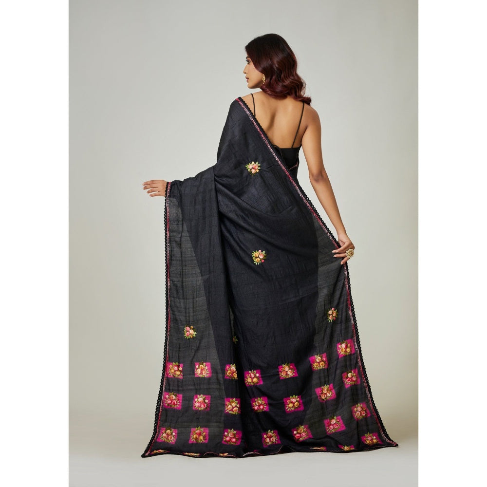 Aparnaa Black Pure Tussar Saree with Unstitched Blouse
