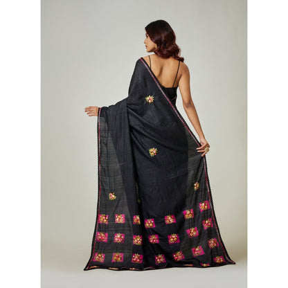 Aparnaa Black Pure Tussar Saree with Unstitched Blouse
