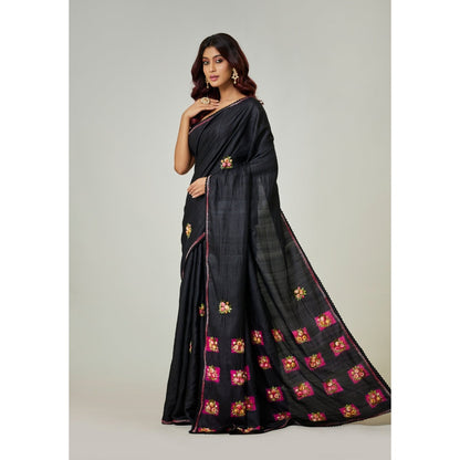 Aparnaa Black Pure Tussar Saree with Unstitched Blouse