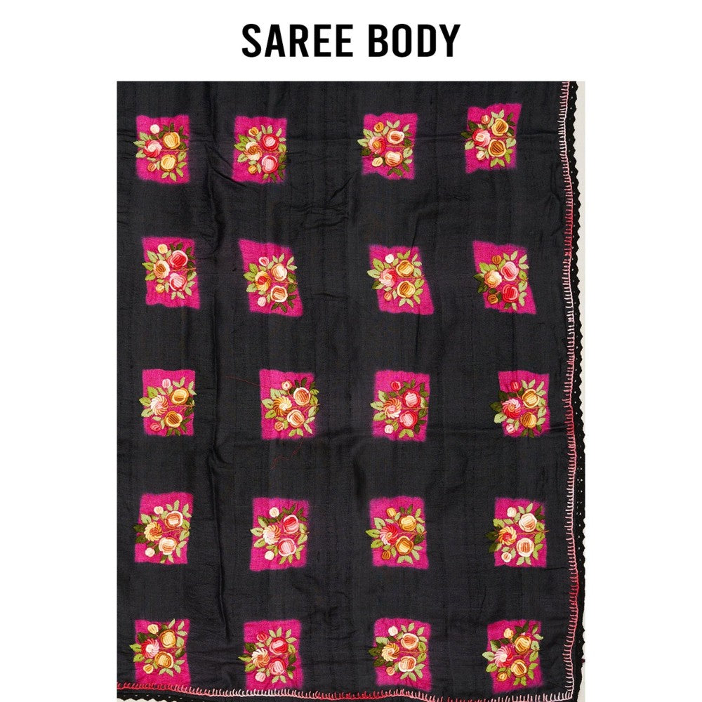Aparnaa Black Pure Tussar Saree with Unstitched Blouse