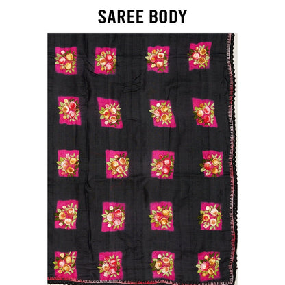 Aparnaa Black Pure Tussar Saree with Unstitched Blouse