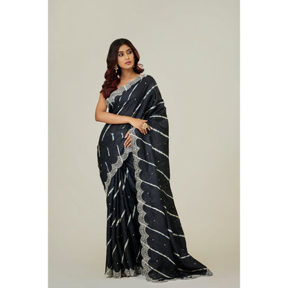 Aparnaa Black Pure Tussar Saree with Unstitched Blouse