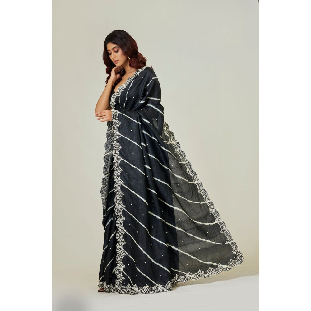 Aparnaa Black Pure Tussar Saree with Unstitched Blouse