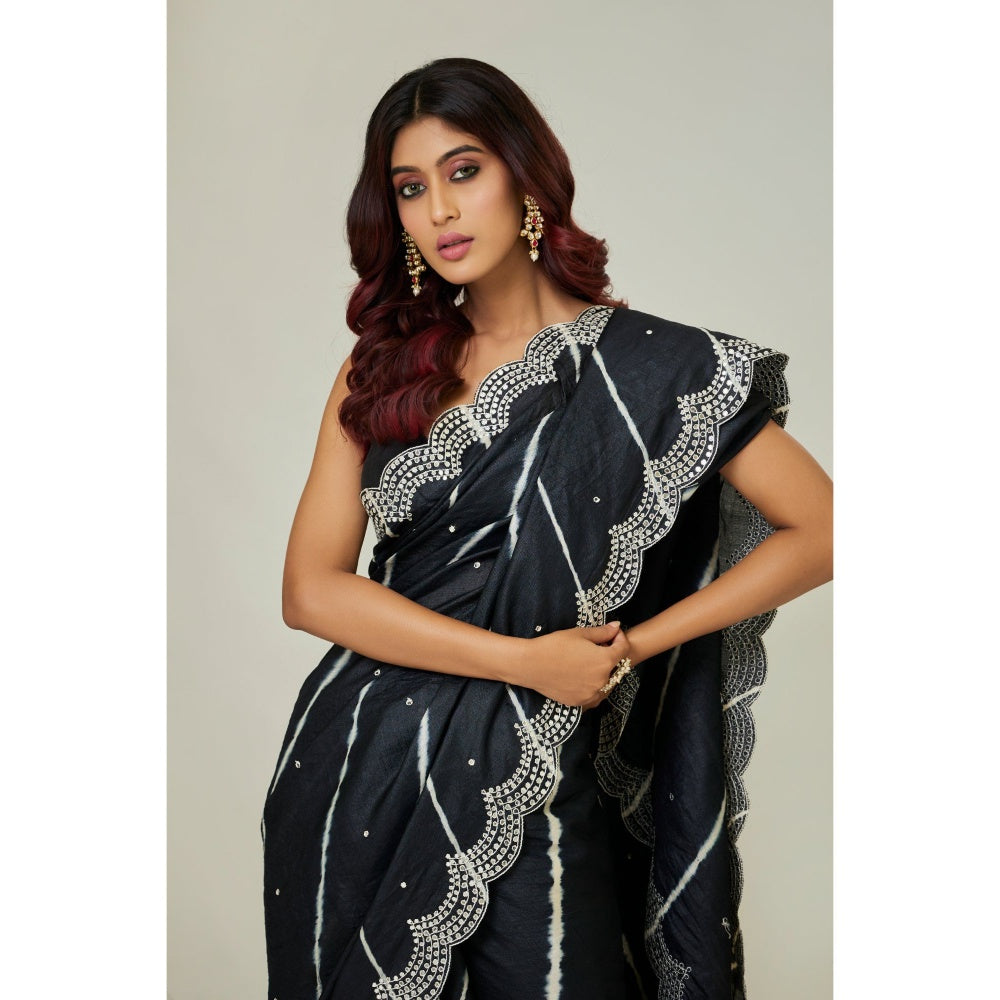 Aparnaa Black Pure Tussar Saree with Unstitched Blouse