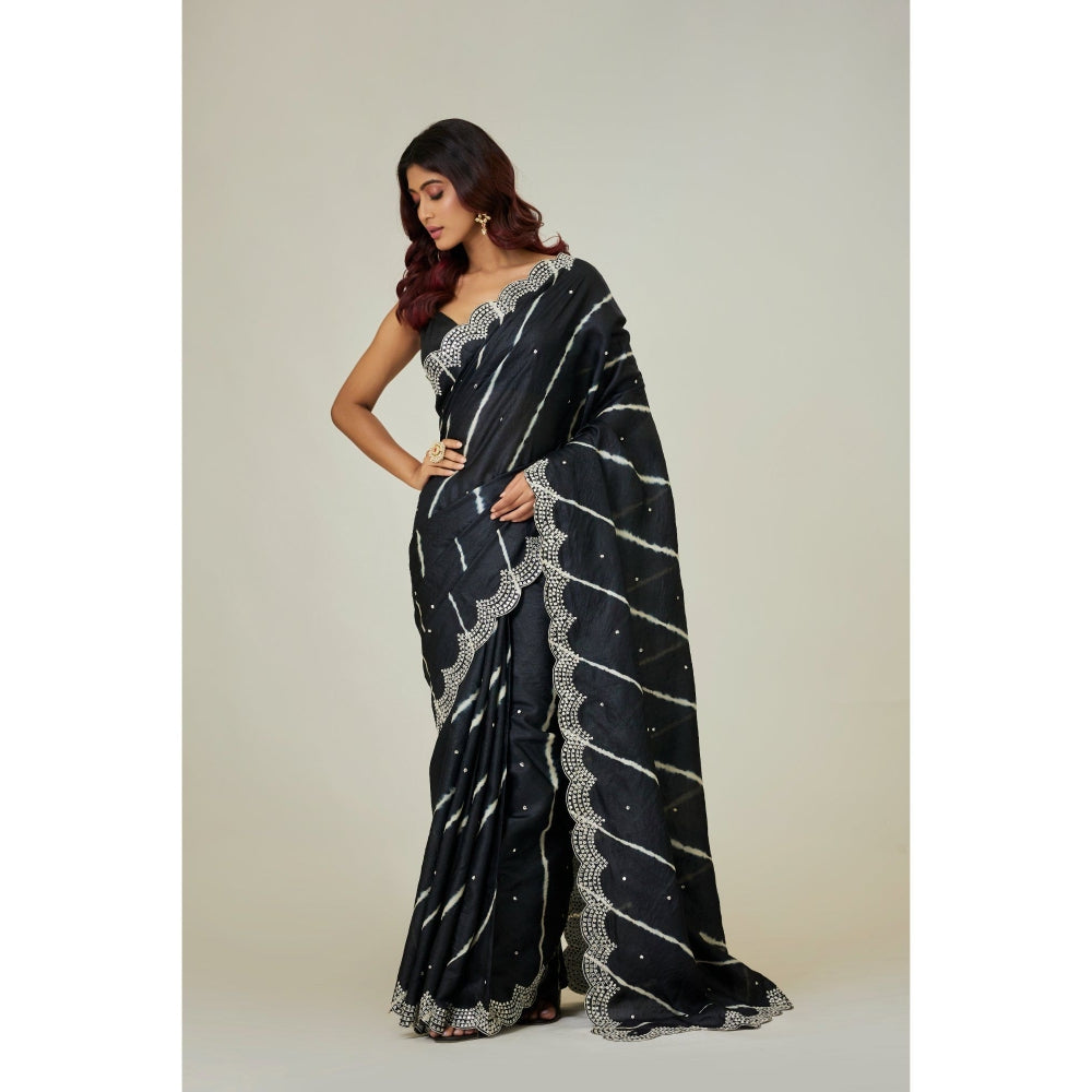 Aparnaa Black Pure Tussar Saree with Unstitched Blouse