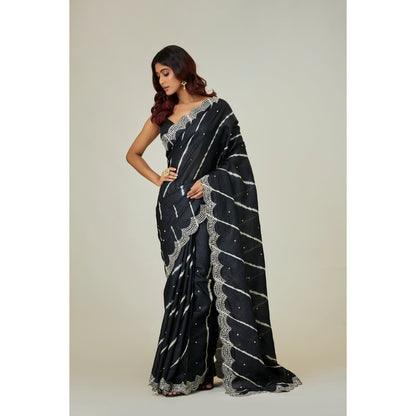 Aparnaa Black Pure Tussar Saree with Unstitched Blouse
