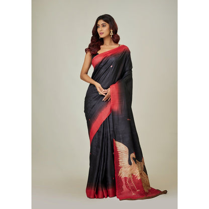 Aparnaa Black Swan Printed Pure Tussar Saree with Unstitched Blouse