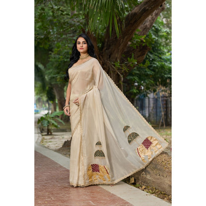 Aparnaa Tissue Hand Embroidered Elephant Design Pallu Saree with Unstitched Blouse
