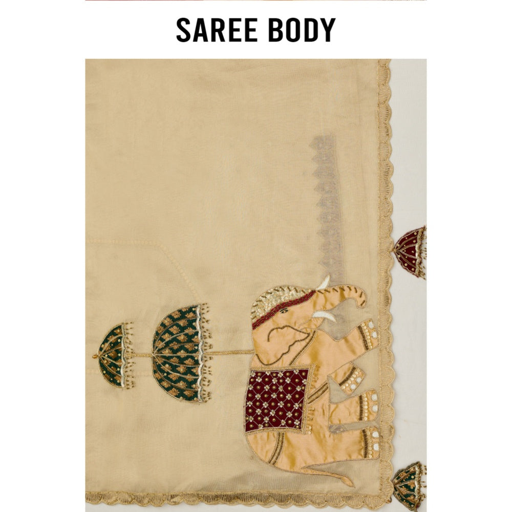 Aparnaa Tissue Hand Embroidered Elephant Design Pallu Saree with Unstitched Blouse