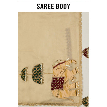 Aparnaa Tissue Hand Embroidered Elephant Design Pallu Saree with Unstitched Blouse