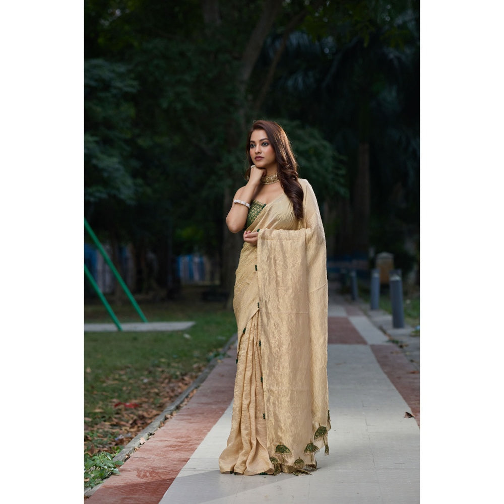 Aparnaa Tissue Handwork Embroidered Umbrella Work Saree with Unstitched Blouse