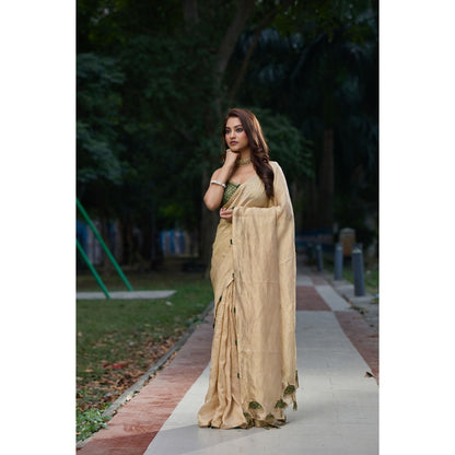 Aparnaa Tissue Handwork Embroidered Umbrella Work Saree with Unstitched Blouse