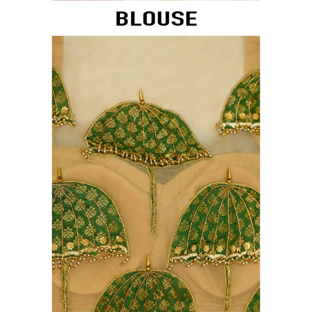 Aparnaa Tissue Handwork Embroidered Umbrella Work Saree with Unstitched Blouse