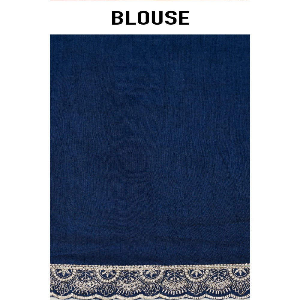Aparnaa Navy Blue Georgette Resham Embroidery Saree with Unstitched Blouse