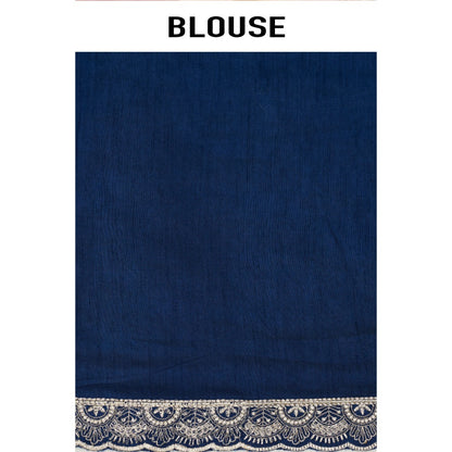 Aparnaa Navy Blue Georgette Resham Embroidery Saree with Unstitched Blouse