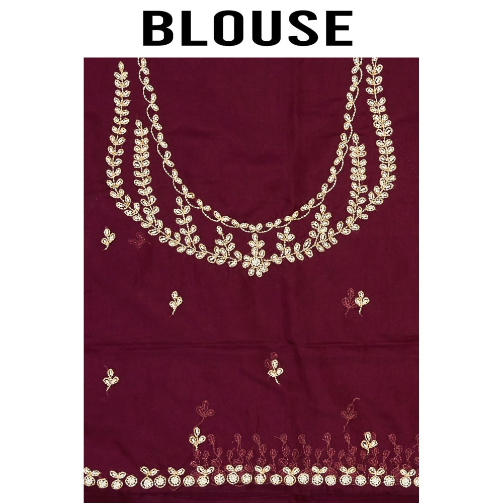 Aparnaa Magenta Organza Intricate Hand Embroidered Border Saree with Unstitched Blouse