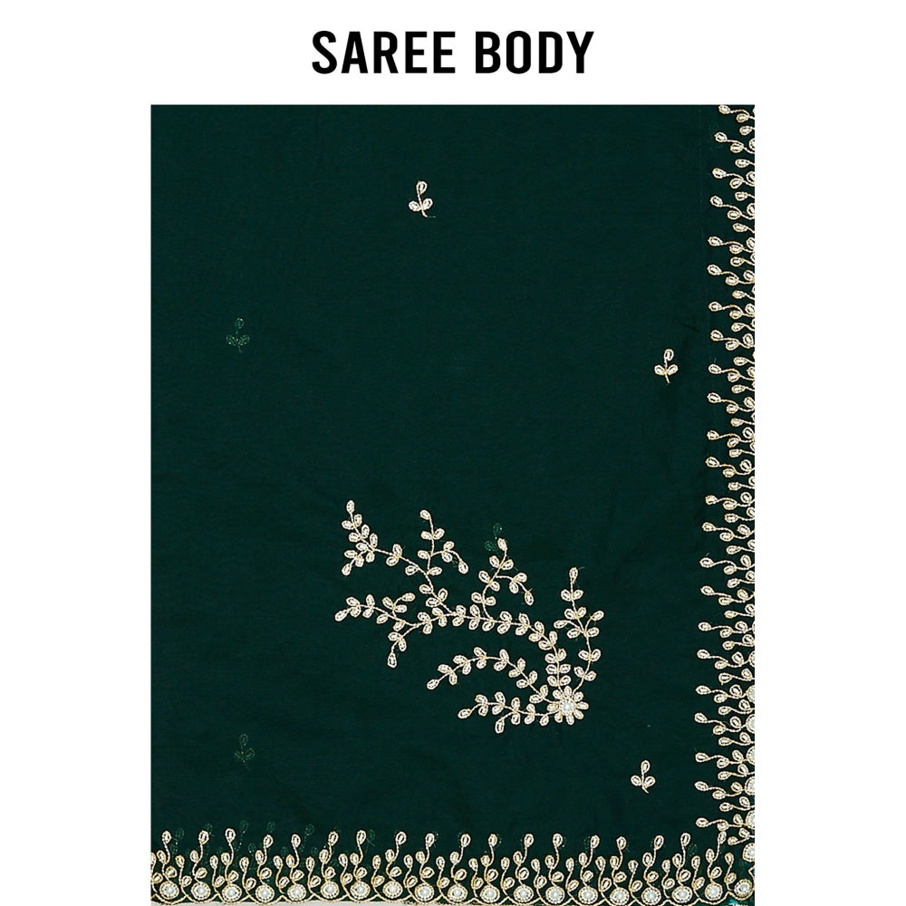 Aparnaa Deep Green Organza Elegant Hand Embroidery Saree with Unstitched Blouse