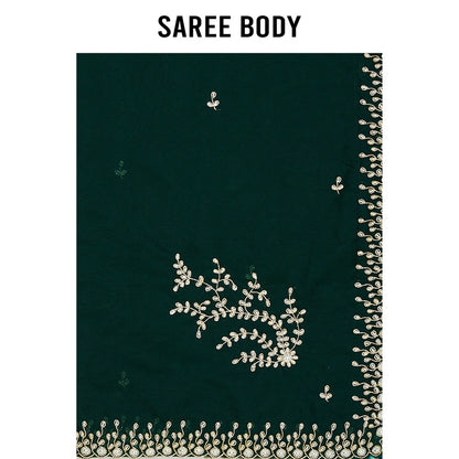 Aparnaa Deep Green Organza Elegant Hand Embroidery Saree with Unstitched Blouse