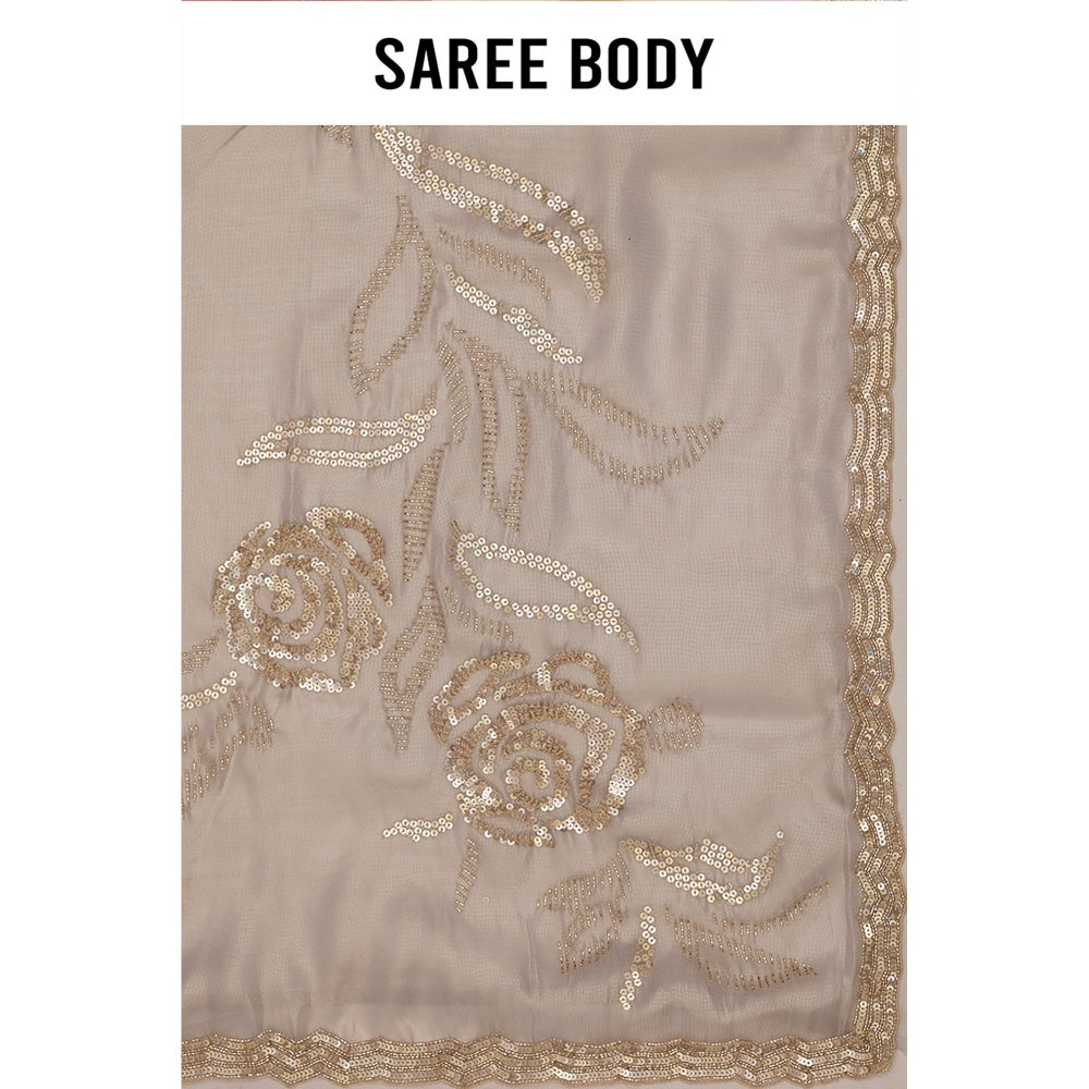 Aparnaa Grey Tissue Hand Embroidered Sequins Zari Border Saree with Unstitched Blouse