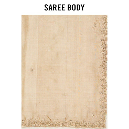 Aparnaa Beige Tussar Pearl And Dabka Hand Embroidery Saree with Unstitched Blouse