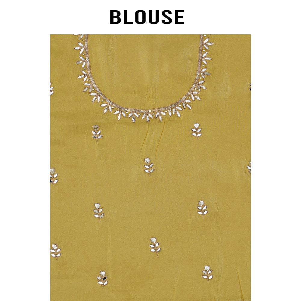 Aparnaa Yellow Viscose Khaddi Hand embroidered Dabka Saree with Unstitched Blouse