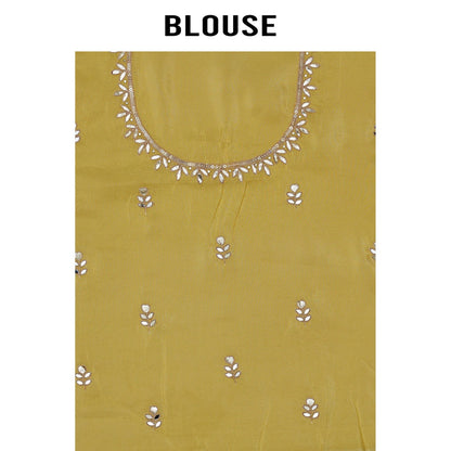 Aparnaa Yellow Viscose Khaddi Hand embroidered Dabka Saree with Unstitched Blouse