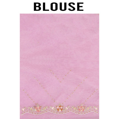 Aparnaa Lavender Organza Hand Embroidered Pearl Thread Work Saree with Unstitched Blouse
