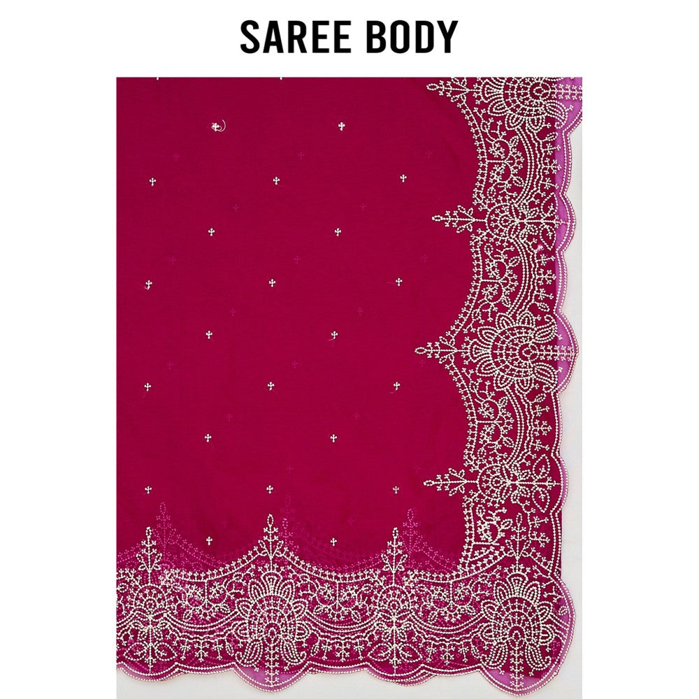Aparnaa Pure Tussar Silk Intricate Pita Work On Body Magenta Saree with Unstitched Blouse