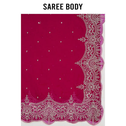 Aparnaa Pure Tussar Silk Intricate Pita Work On Body Magenta Saree with Unstitched Blouse