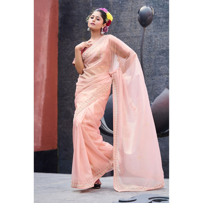 Aparnaa Light Pink Tissue Gota Patti Embroidered Border Gota Saree with Unstitched Blouse