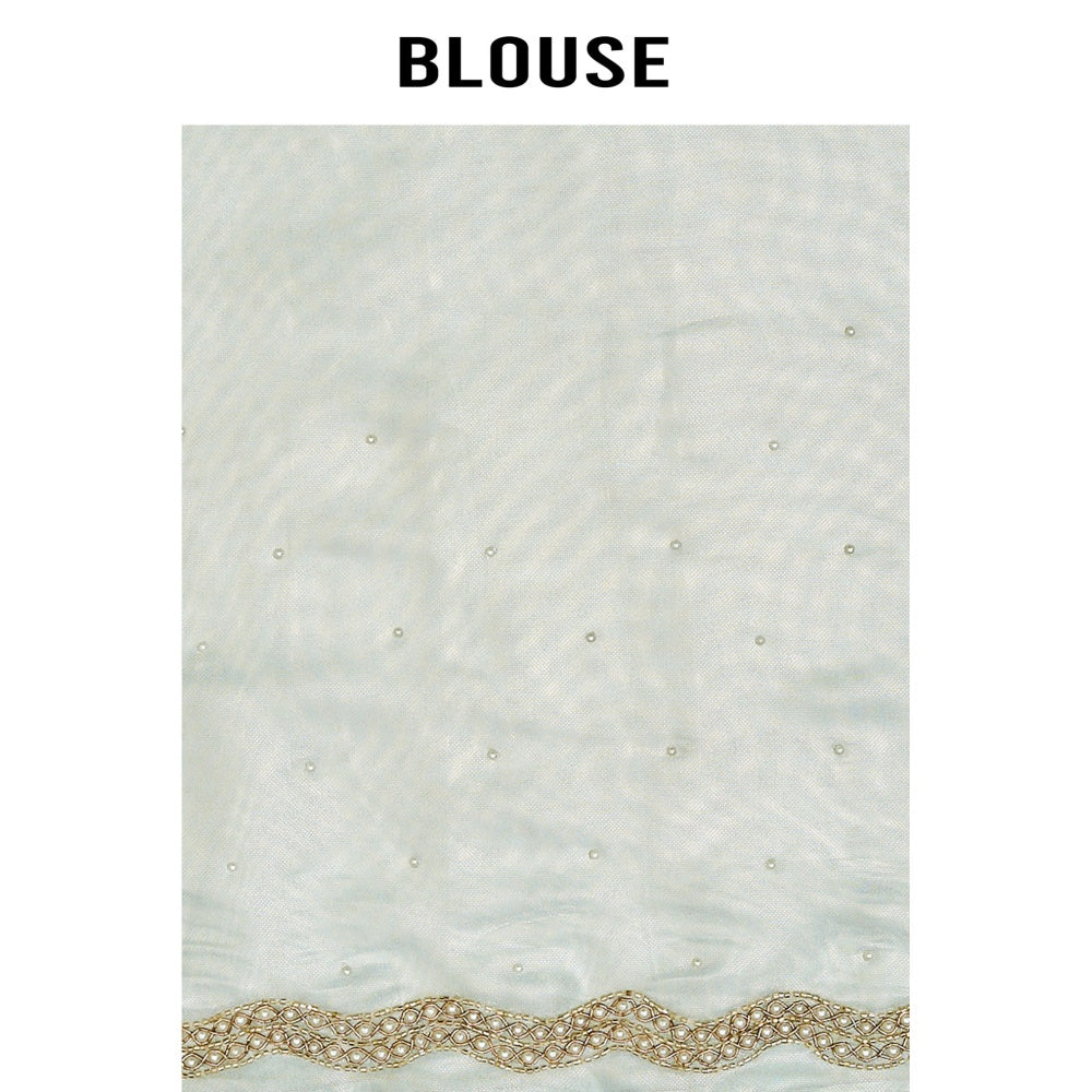 Aparnaa Blue Organza Tissue Pearl And Dabka Embroidered Border Saree with Unstitched Blouse