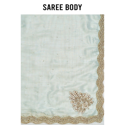 Aparnaa Blue Organza Tissue Pearl And Dabka Embroidered Border Saree with Unstitched Blouse