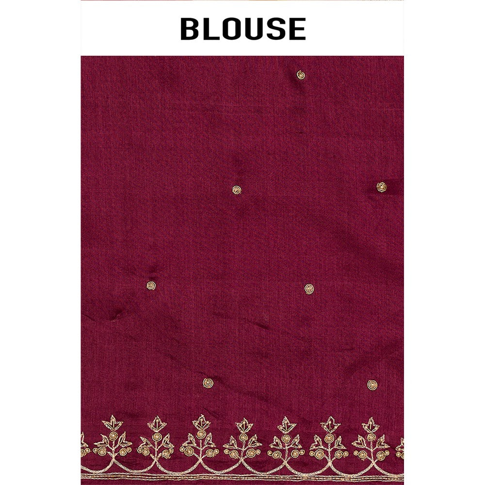 Aparnaa Pure Tussar Silk Hand Embroidered Pearl Purple Saree with Unstitched Blouse