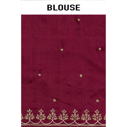 Aparnaa Pure Tussar Silk Hand Embroidered Pearl Purple Saree with Unstitched Blouse