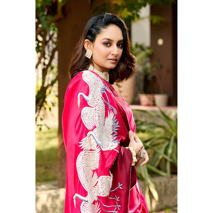 Aparnaa Rani Satin Georgette Elegant Swan Embroidered Pallu Saree with Unstitched Blouse