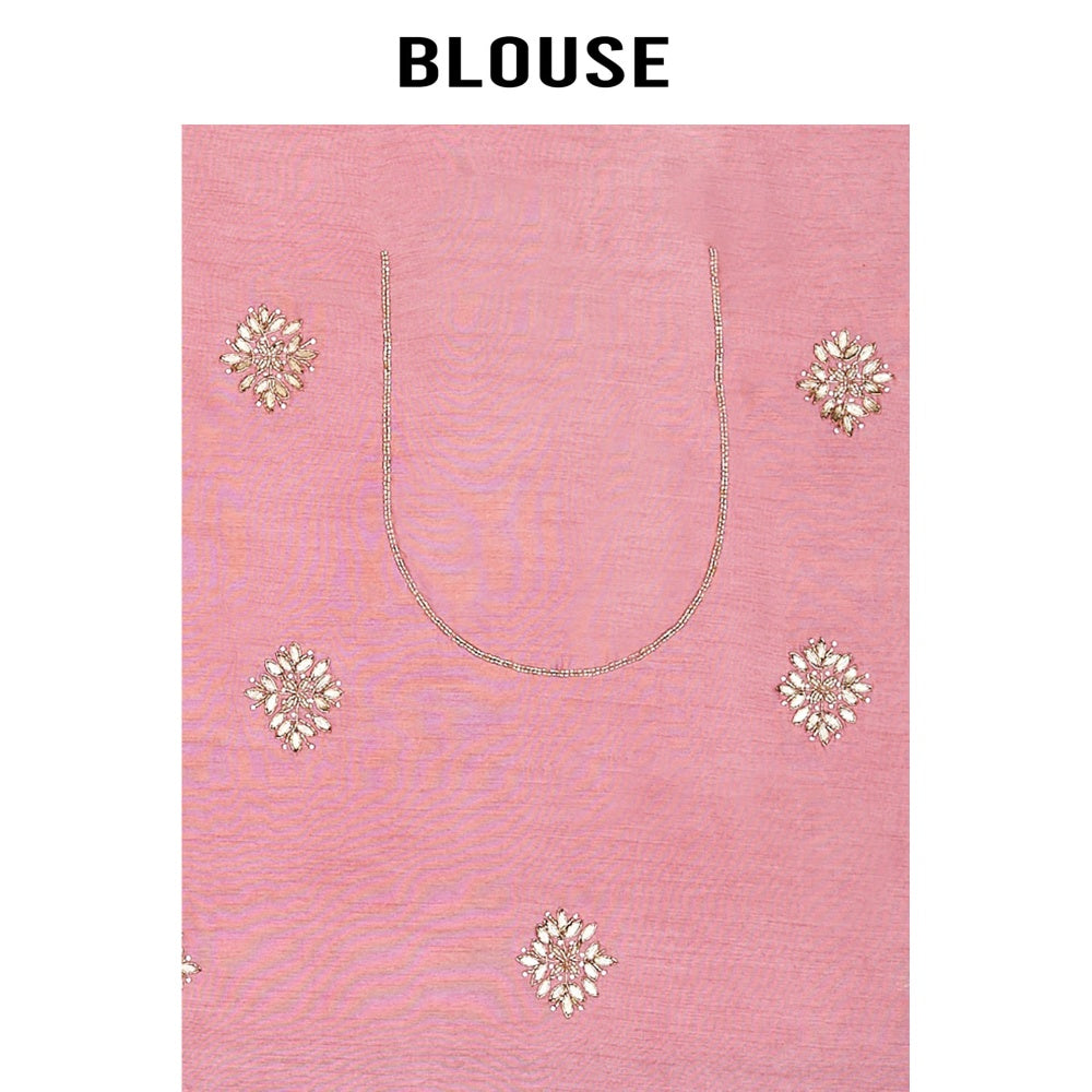 Aparnaa Pink Tissue Silk Pearl Dabka And Gota Embroidered Saree with Unstitched Blouse