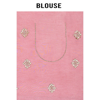 Aparnaa Pink Tissue Silk Pearl Dabka And Gota Embroidered Saree with Unstitched Blouse