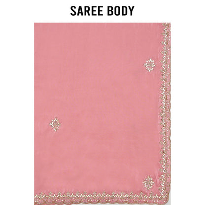 Aparnaa Pink Tissue Silk Pearl Dabka And Gota Embroidered Saree with Unstitched Blouse