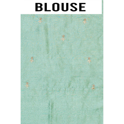 Aparnaa Aqua Pure Tussar Silk Pearl Dabka Embroidery Saree with Unstitched Blouse