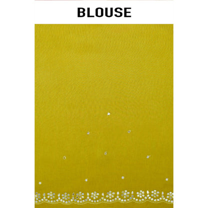 Aparnaa Yellow Satin Georgette Floral Print Saree with Unstitched Blouse