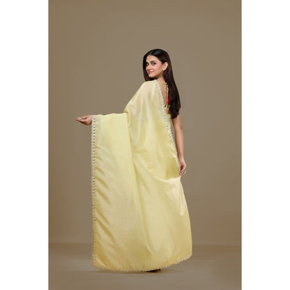 Aparnaa Yellow Fancy Crush Embroidered Mirror Work Saree with Unstitched Blouse