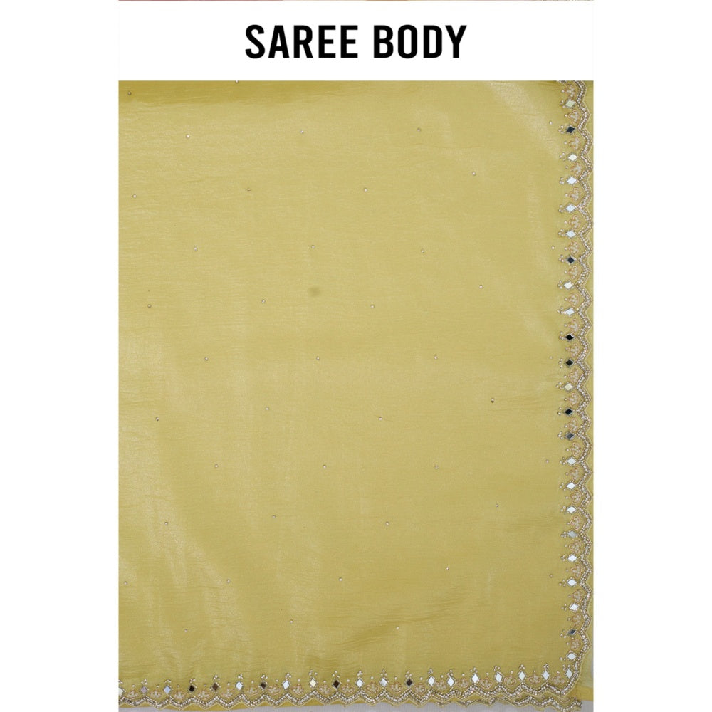 Aparnaa Yellow Fancy Crush Embroidered Mirror Work Saree with Unstitched Blouse