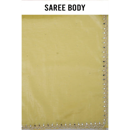 Aparnaa Yellow Fancy Crush Embroidered Mirror Work Saree with Unstitched Blouse